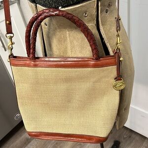 BRAHMIN MINI CANVAS & LEATHER CROSSBODY BAG